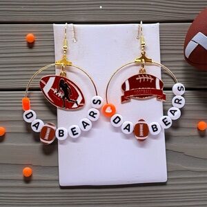 Football Themed Beaded Hoop Dangle  Earrings